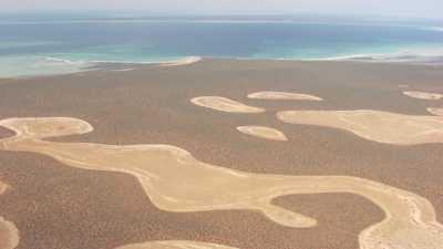 Vue large du littoral coloré de Shark Bay