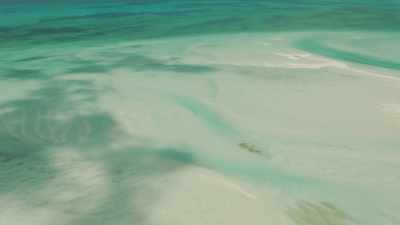 Eaux vertes peu profondes, bancs de sable