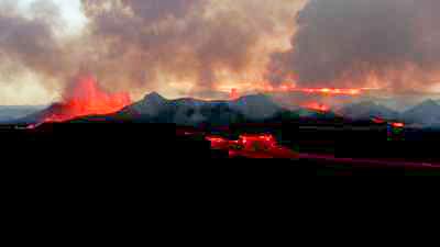 Eruptions sur le Holuhraun, jets de lave