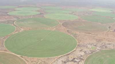 Culture irriguée en cercle dans un paysage aride